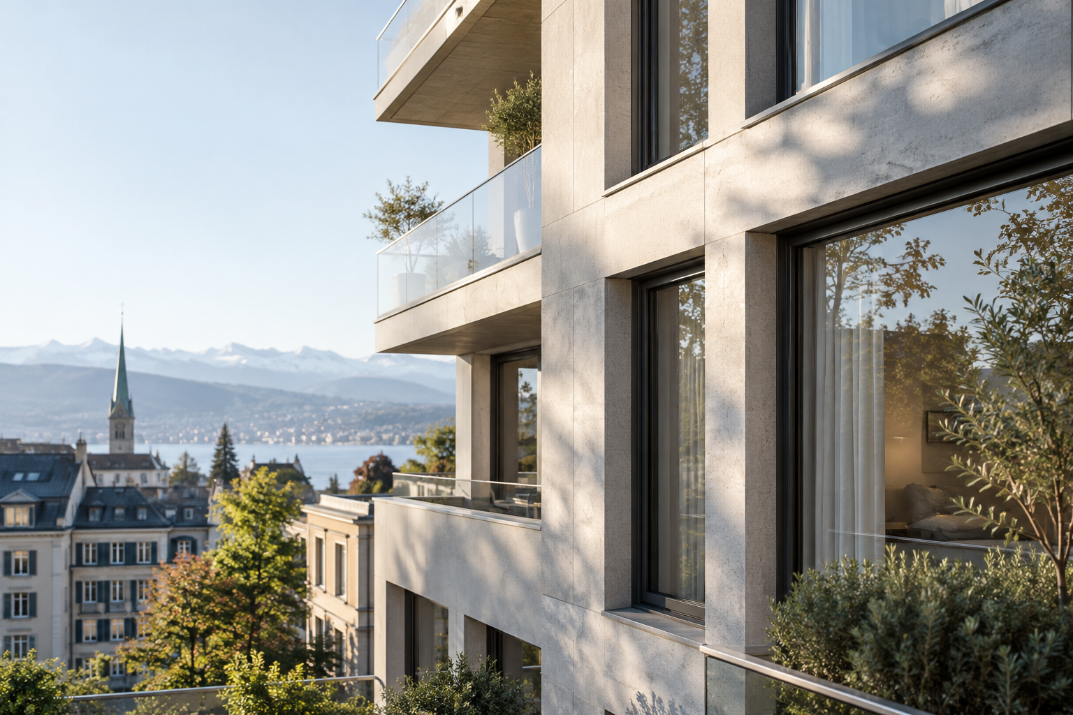 Moderne Architektur mit Blick über eine Stadt
